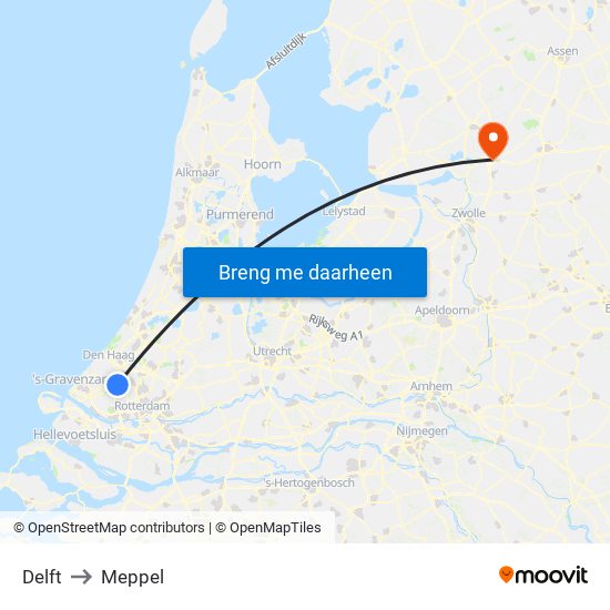 Delft to Meppel map