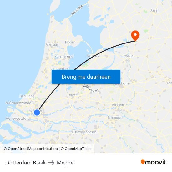 Rotterdam Blaak to Meppel map