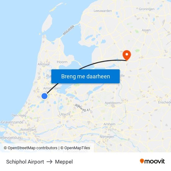 Schiphol Airport to Meppel map