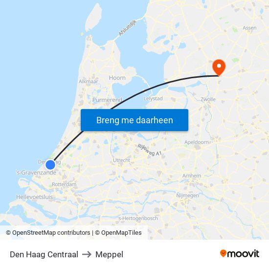Den Haag Centraal to Meppel map