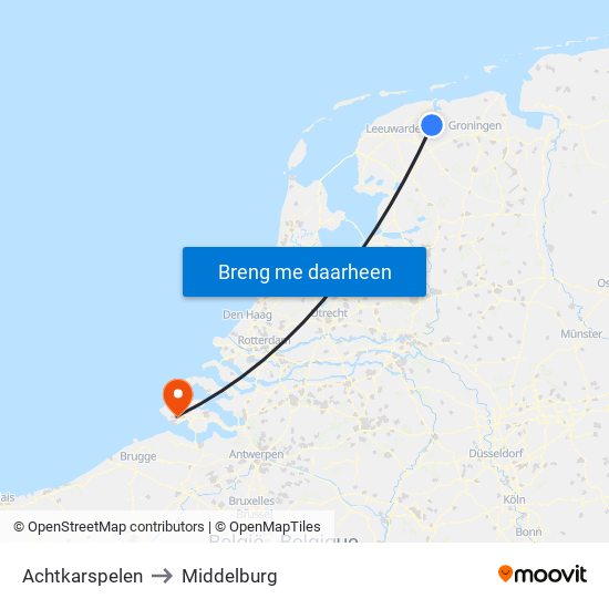 Achtkarspelen to Middelburg map