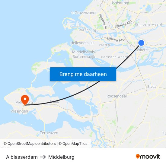Alblasserdam to Middelburg map