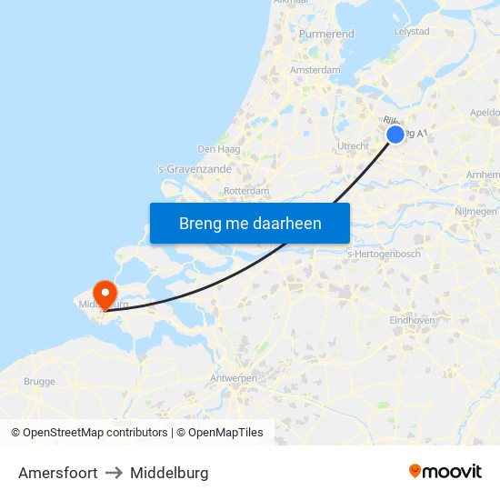 Amersfoort to Middelburg map