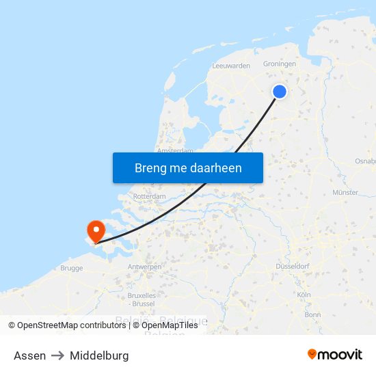 Assen to Middelburg map