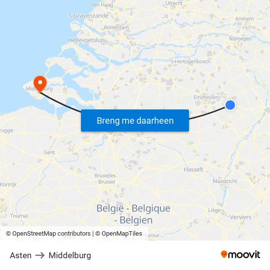 Asten to Middelburg map