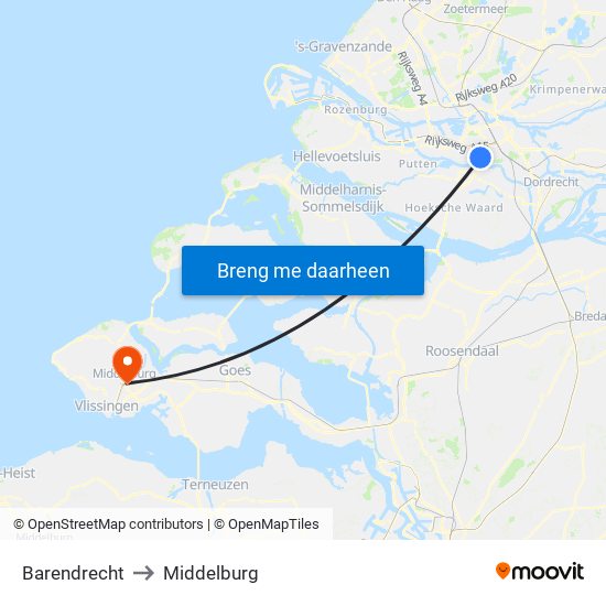 Barendrecht to Middelburg map