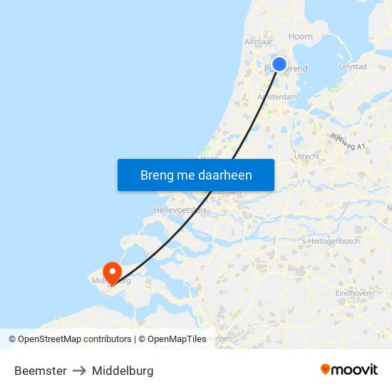Beemster to Middelburg map