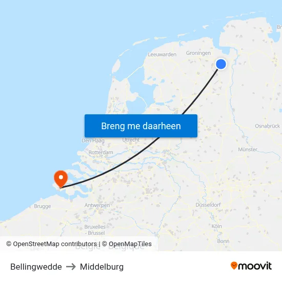 Bellingwedde to Middelburg map