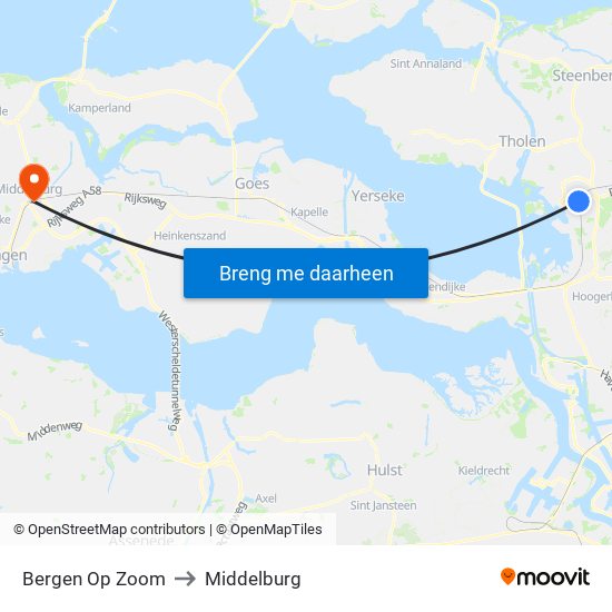 Bergen Op Zoom to Middelburg map