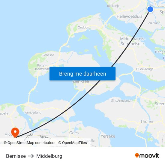 Bernisse to Middelburg map
