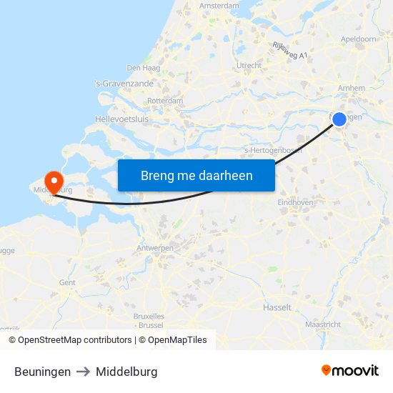Beuningen to Middelburg map