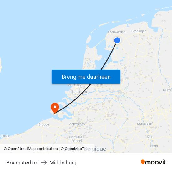 Boarnsterhim to Middelburg map