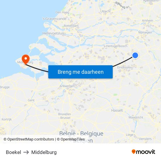 Boekel to Middelburg map