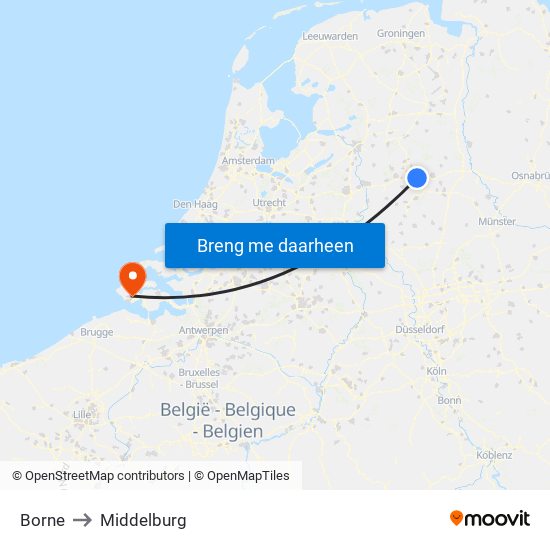 Borne to Middelburg map