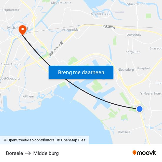 Borsele to Middelburg map
