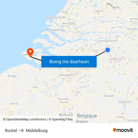 Boxtel to Middelburg map