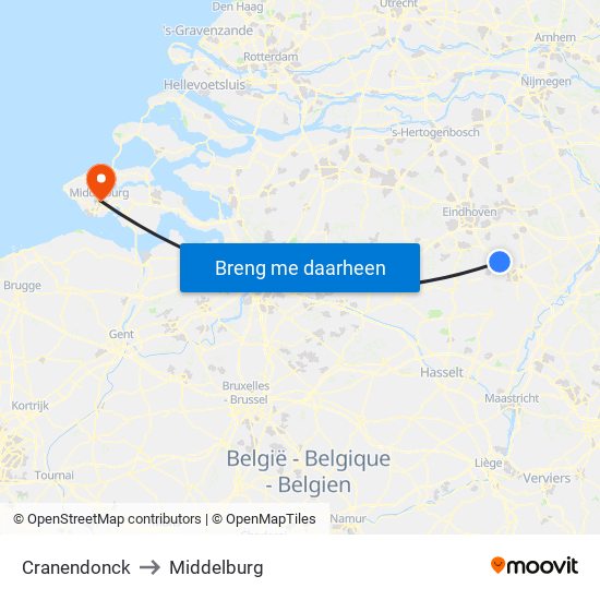 Cranendonck to Middelburg map