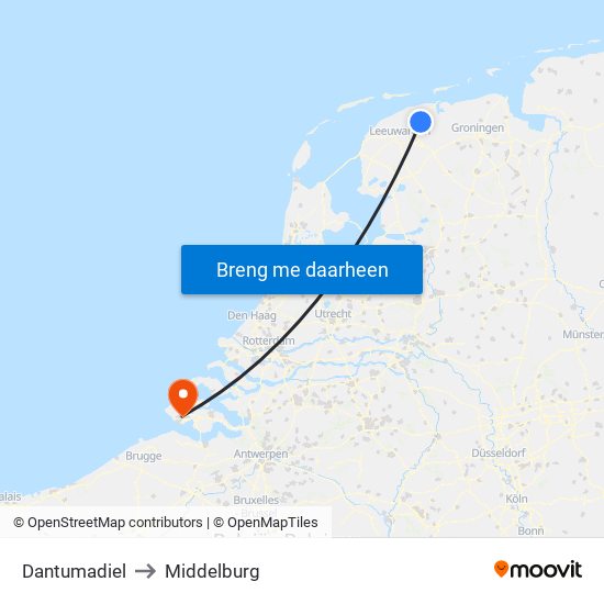 Dantumadiel to Middelburg map