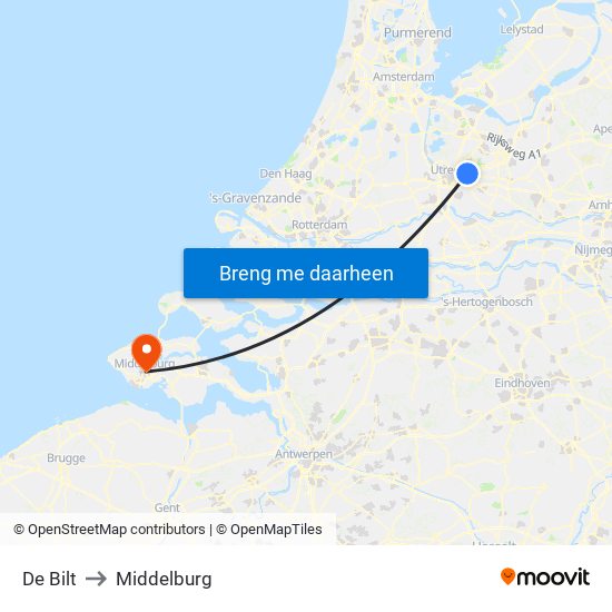 De Bilt to Middelburg map