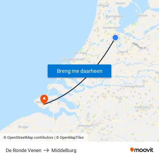 De Ronde Venen to Middelburg map