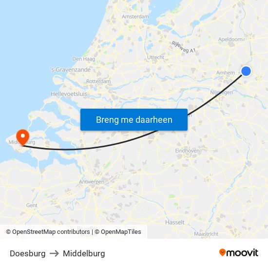 Doesburg to Middelburg map