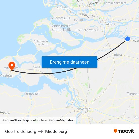 Geertruidenberg to Middelburg map