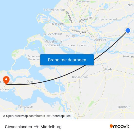 Giessenlanden to Middelburg map