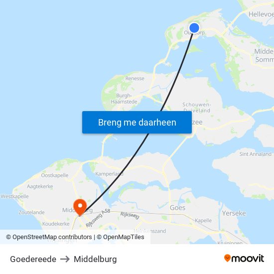Goedereede to Middelburg map