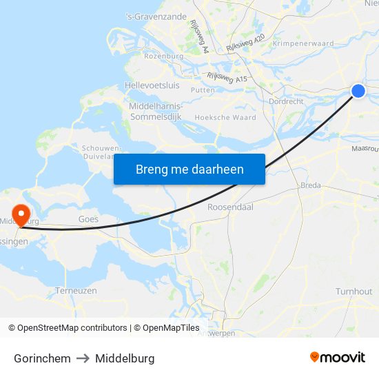 Gorinchem to Middelburg map