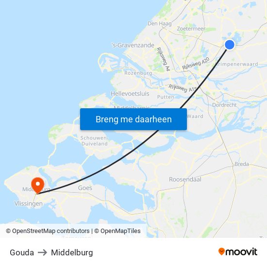 Gouda to Middelburg map