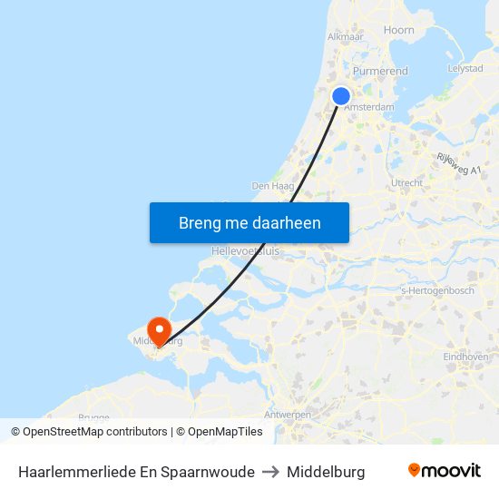 Haarlemmerliede En Spaarnwoude to Middelburg map