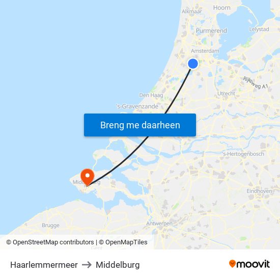 Haarlemmermeer to Middelburg map