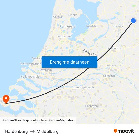 Hardenberg to Middelburg map