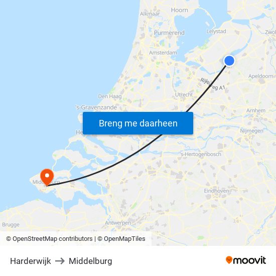 Harderwijk to Middelburg map