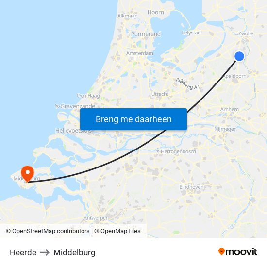 Heerde to Middelburg map