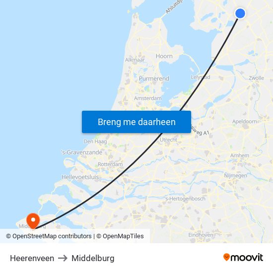 Heerenveen to Middelburg map