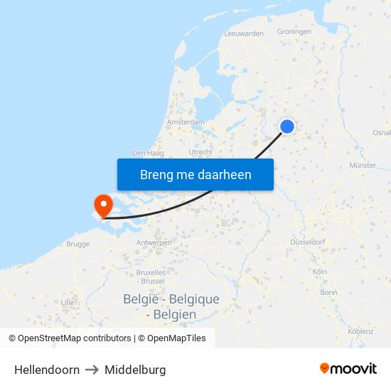 Hellendoorn to Middelburg map