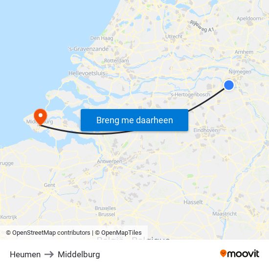 Heumen to Middelburg map