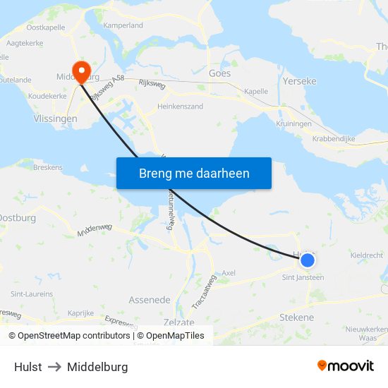 Hulst to Middelburg map