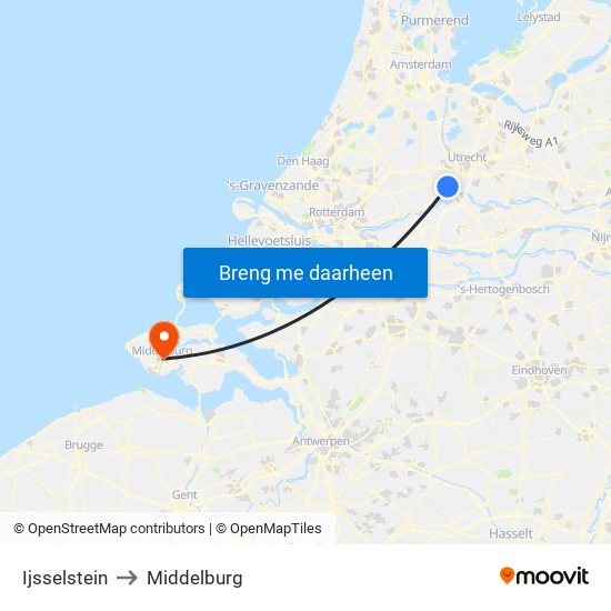 Ijsselstein to Middelburg map