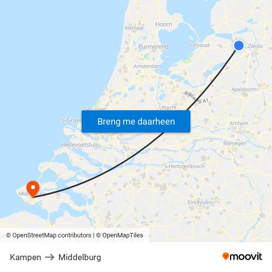 Kampen to Middelburg map