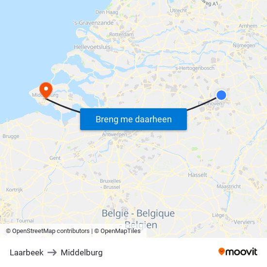 Laarbeek to Middelburg map