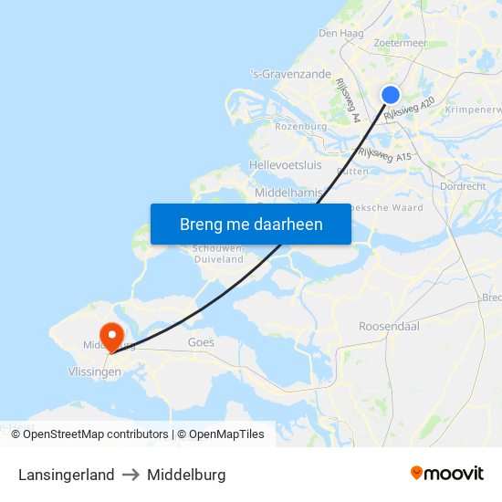 Lansingerland to Middelburg map