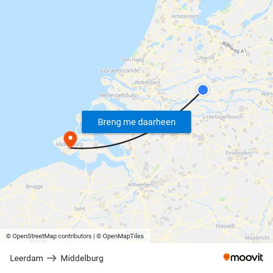 Leerdam to Middelburg map