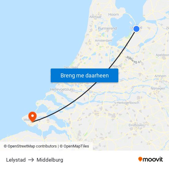 Lelystad to Middelburg map