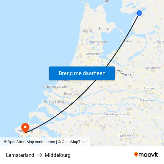 Lemsterland to Middelburg map