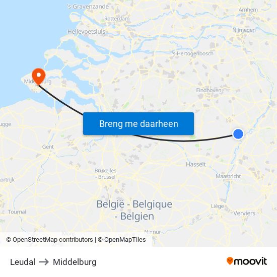 Leudal to Middelburg map