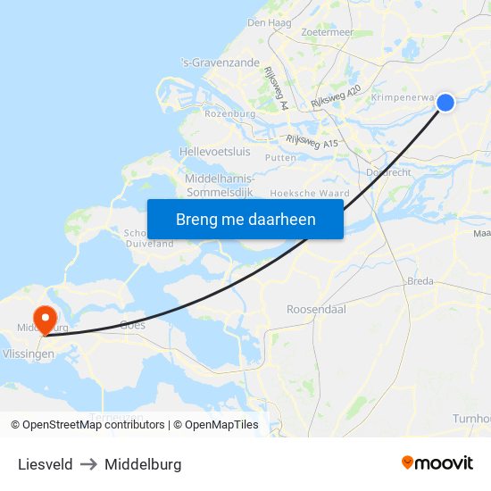 Liesveld to Middelburg map