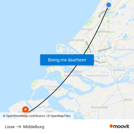 Lisse to Middelburg map