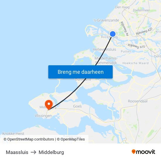 Maassluis to Middelburg map